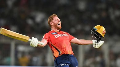 Punjab Kings' Jonny Bairstow celebrates after winning