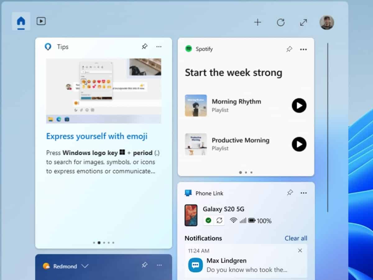 Microsoft unveils Spotify, Phone Link widgets for Windows 11