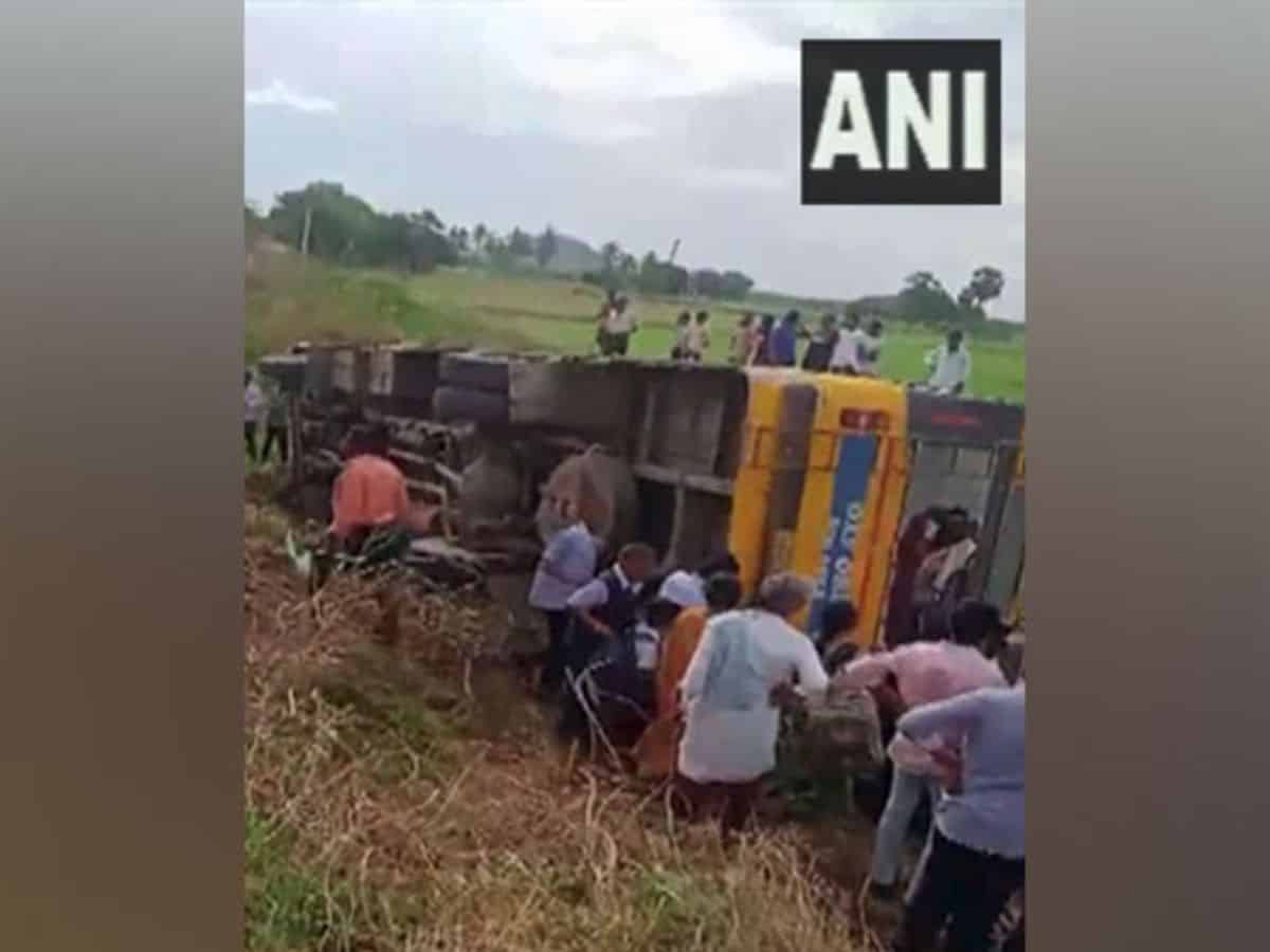 Andhra: 15 students injured after school bus overturns in Palnadu