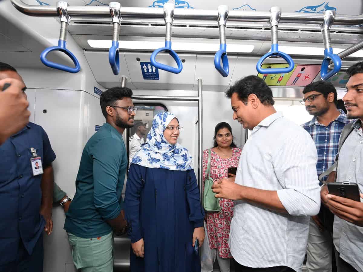 KTR travels in Hyderabad metro, interacts with commuters