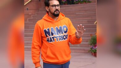 Anurag Thakur wears 'Namo Hattrick' saffron hoodie to parliament