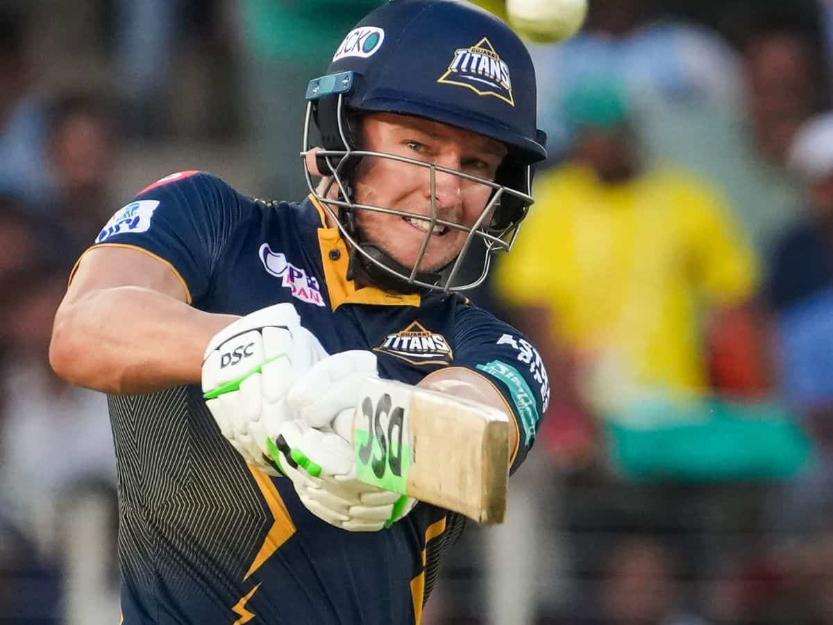 Gujarat Titans' David Miller plays a shot during the Indian Premier League