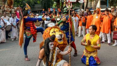 Kolkata: Artists perform at a programme during Bengali new year celebration at Rabindra Sadan in Kolkata, Sunday, April 14, 2024. (PTI Photo)