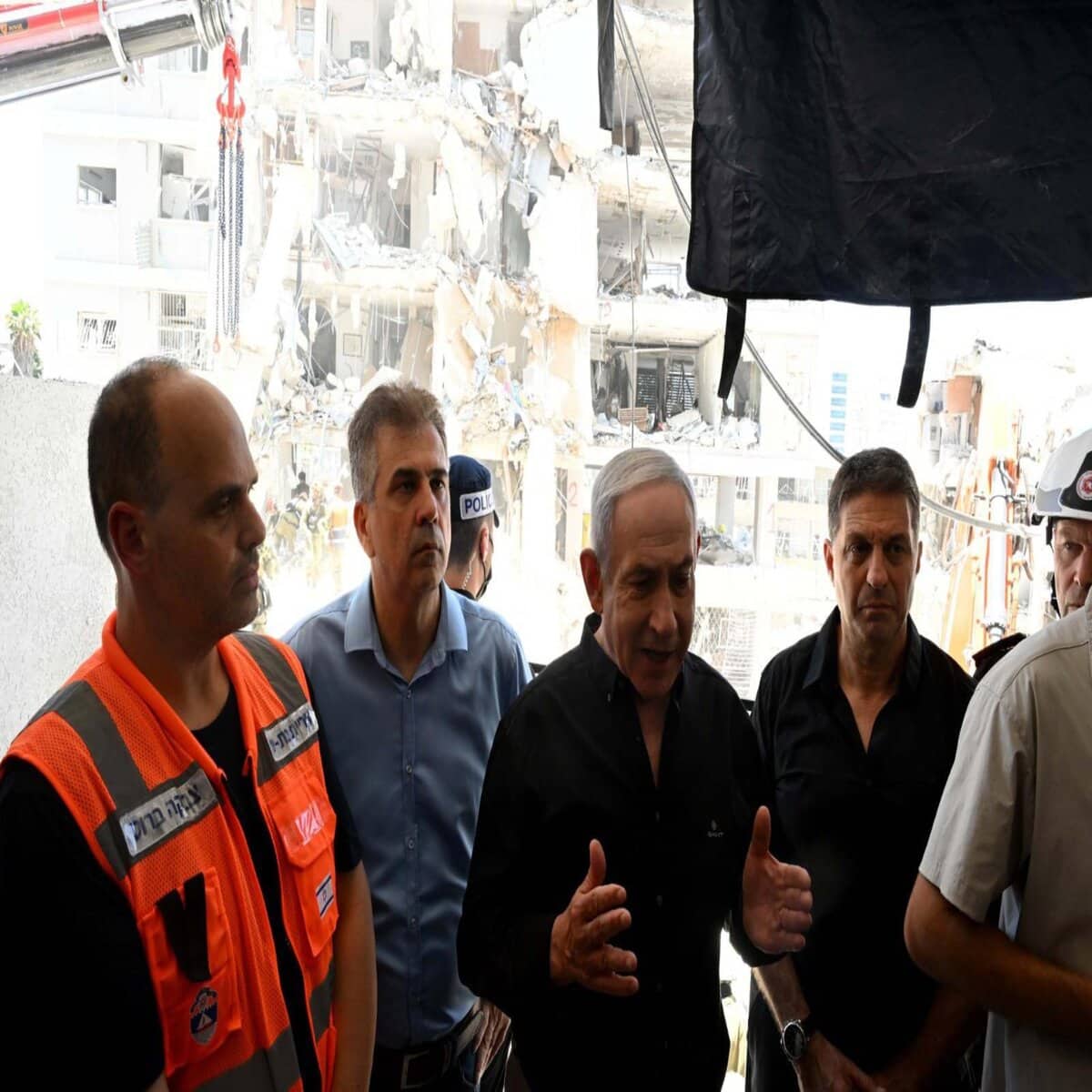 Israeli PM Netanyahu inspects a site in Tel Aviv