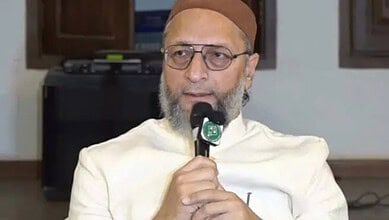 AIMIM president Asaduddin Owaisi addresses the media