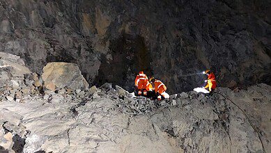 Rescue worker at Stone Quarry collapse site in UP