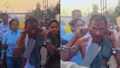 Accused of tearing a woman cop's clothes, garlanded with slippers, paraded by police to send a message
