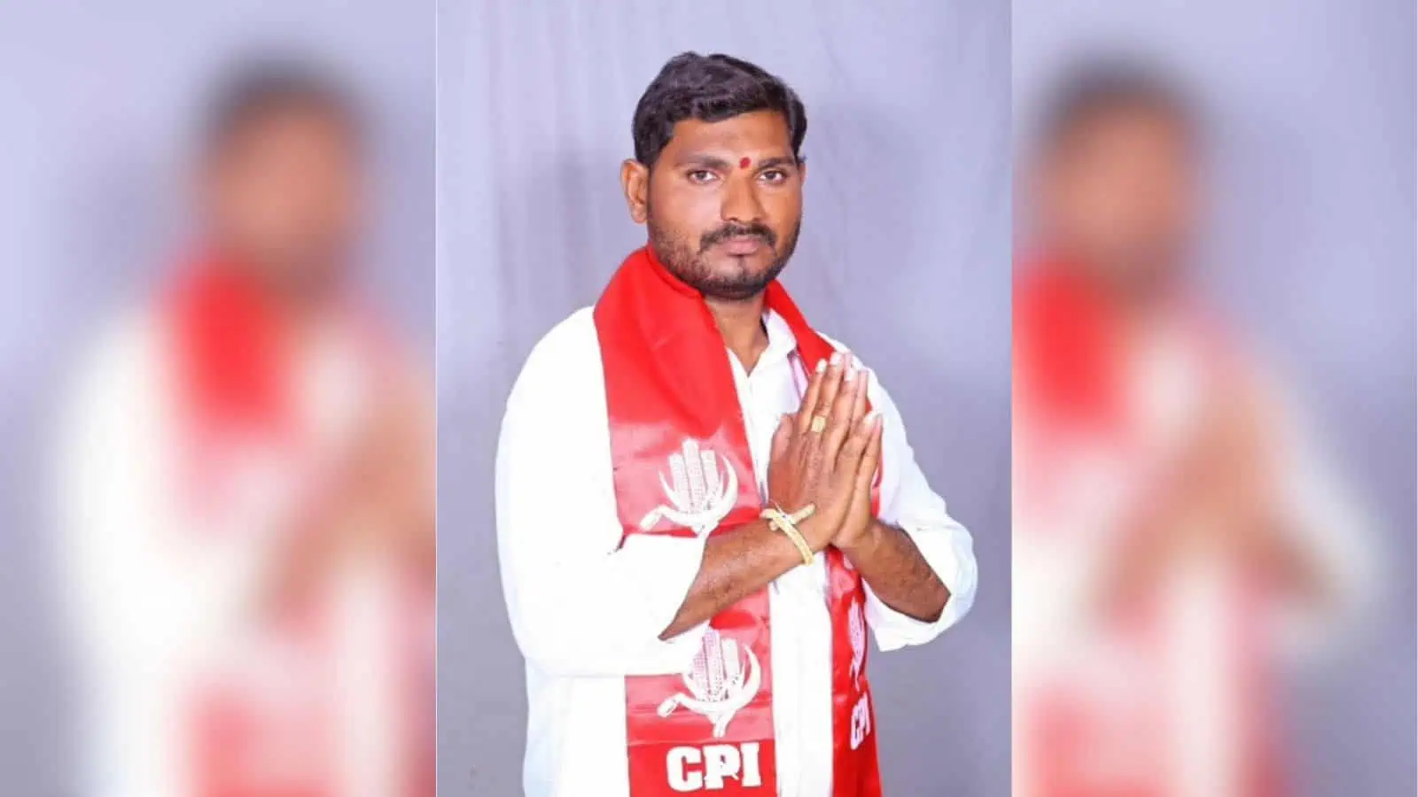 Kothagudem Mayor Mood Ganesh in traditional attire with folded hands.