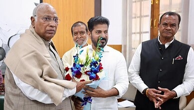 Telangana CM Revanth Reddy with Congress President Mallikarjun Kharge