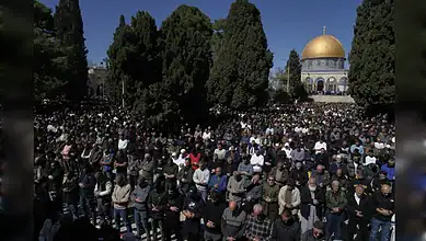 Thousands of worshippers gather at Al-Aqsa Mosque for the first Friday prayers of Ramadan under clear ski.