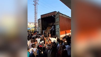 Crowd gathers at Attapur after clash, Gau Raksha Dal chief detained, demanding justice.