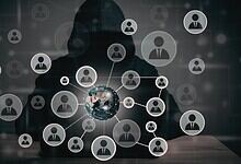 Digital network of interconnected people representing cybercrime and online security threats.