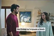 An emotional scene from Meri Zindagi Hai Tu episode 32 featuring a man and woman in conversation at home.