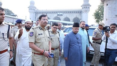 Hyderabad Commissioner of Police VC Sajjanar inspects security arrangements at Mecca Masjid ahead of Ramzan