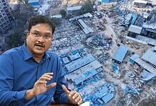 Aerial view of Hydraa's anti-encroachment operation targeting illegal structures in Hyderabad, India.