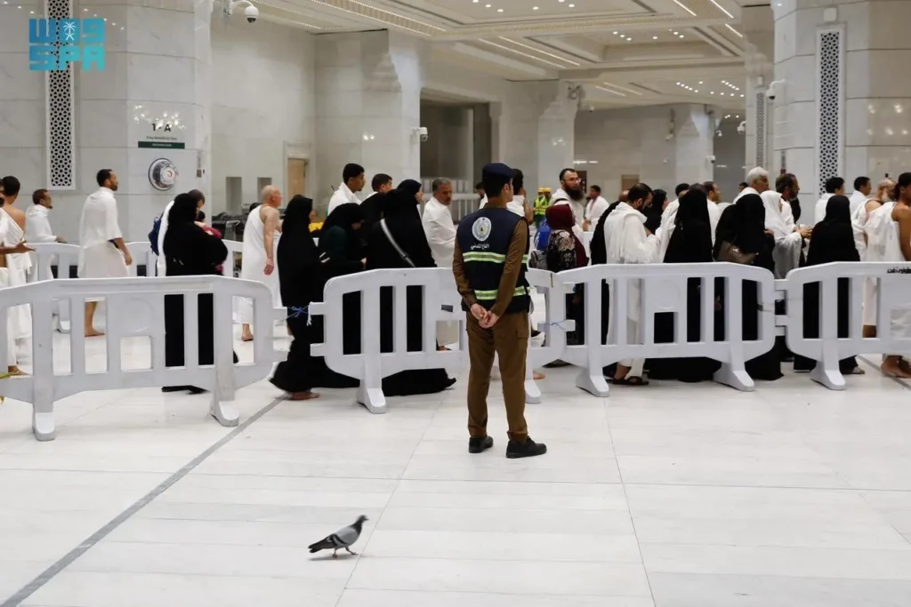 Pilgrims queue inside the Grand Mosque complex in Makkah as authorities manage crowds during Ramzan.