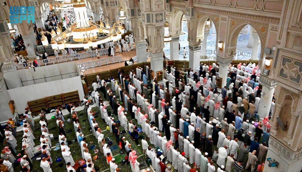 Worshippers perform prayers inside the Grand Mosque in Makkah during the holy month of Ramzan.