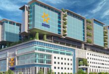 Image shows Exterior view of Yashoda Hospitals, a modern multi-storey healthcare facility in Hyderabad.