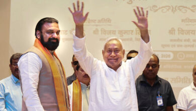 Bihar Chief Minister Nitish Kumar along with state Deputy CM Samrat Choudhary during the appointment letter distribution ceremony for Auxiliary Nurse Midwives (ANMs), in Patna, Wednesday, April 8