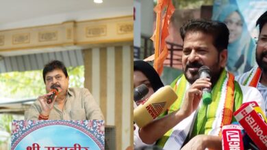 Telangana BJP chief N Ramchander Rao (left), Telangana Chief Minister Revanth Reddy (right)