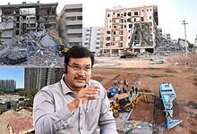 Demolition drive in progress with a politician speaking about government actions and resistance.