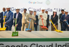 Andhra CM Naidu and officials at the foundation stone event for Google’s USD 15 billion data centre near.
