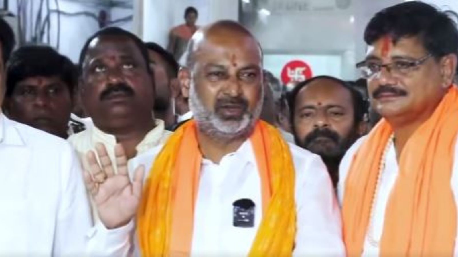 Union Minister of State Bandi Sanjay Kumar addresses the media in Hyderabad