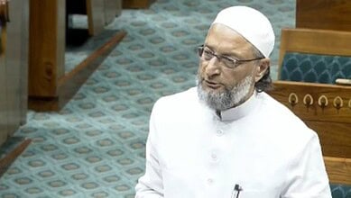 Asaduddin Owaisi speaking during the delimitation bill debate in parliament.