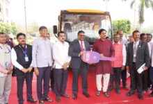SBI hands over three buses to Osmania University as part of a CSR initiative