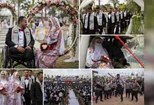 Palestinian couples marry in Gaza mass wedding, celebrating unity and tradition.