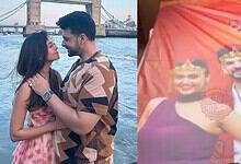 Couple Karan Kundrra and Tejasswi Prakash smiling and close together during wedding preparations.