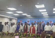 MLAs participate in Vande Mataram at the Secretariat housing event in Hyderabad.