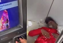 A man sleeps inside an ATM in Hyderabad