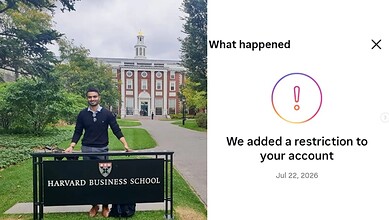 Social commentator Naman Shrivastava at Harvard Business School with restriction notice.