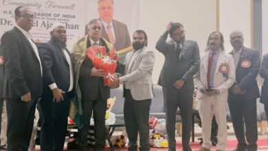 SATA representatives honour Indian Ambassador Dr Suhel Ajaz Khan with a bouquet at a farewell ceremony in Riyadh.