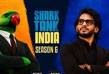 Shark Tank India Season 6 promotional image with a person in a parrot mask and a man in glasses.