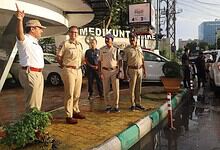 Traffic police inspect Wipro Junction works in Gachibowli, Hyderabad.