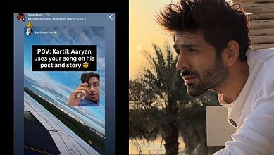 Kartik Aaryan uses his song in a social media post with a scenic background.