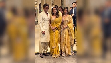 Suhana Khan with family at Mannat party in elegant yellow traditional attire.