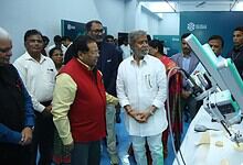 Telangana Health Minister Damoda Raja Narasimha inspects robotic surgey equipment at TIMS