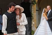 Imran Khan's ex-wife Jemima and her new spouse celebrate their wedding day in a floral decorated venue.