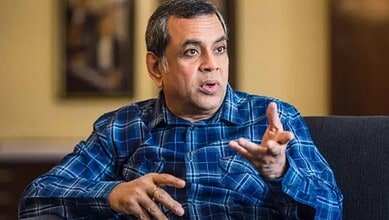 Paresh Rawal speaking during an interview or discussion in a casual setting.