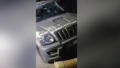 Mahindra Scorpio after the accident in Banjara Hils