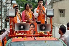 BJP leader Rajyavardhan Rathore holds roadshow in Hyderabad.