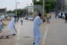 Hyderabad: AIMIM chief Asaduddin Owaisi plays cricket with youngsters