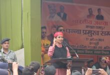 Bollywood actress Kangana Ranaut participates in a BJP rally at Kejri, Rampur.