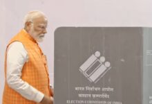 PM Modi votes at polling booth in Gandhinagar Lok Sabha constituency