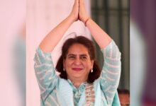 Hyderabad: Telangana Chief Minister A Revanth Reddy welcomes Priyanka Gandhi on her arrival, in Hyderabad, Saturday, May 11, 2024.