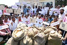 Weavers from Sircilla have been protesting and demanding that the pending bills and arrears be paid to them.