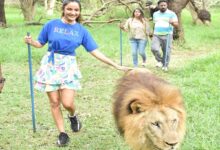 Jasmine Bhasin poses with lion, enjoys ziplining at Mauritius wildlife park